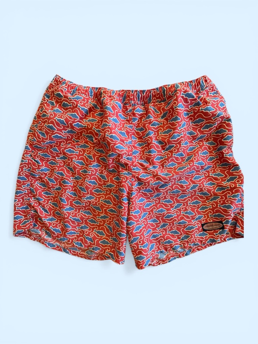 Vineyard Vines Men's Size XXL Blue & Red Fish Print Swim Trunks & Travel Pouch
